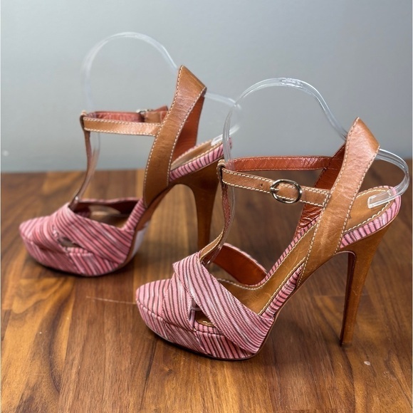 Missoni Platform Heels Pink and Tan T-Strap High Heel Sandals - Picture 4 of 6